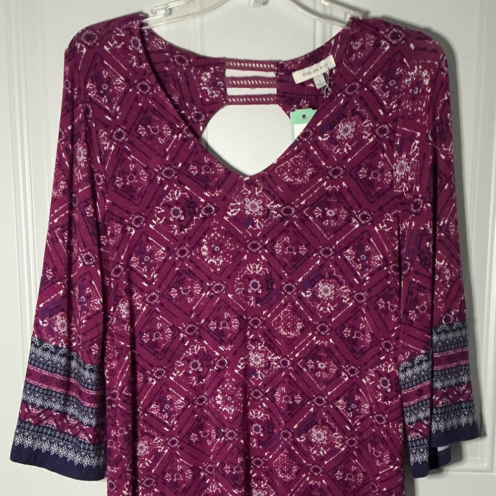 Skies Are Blue Stitch Fix Wren Knit Dress Women’s Small Magenta Blue Boho NWT